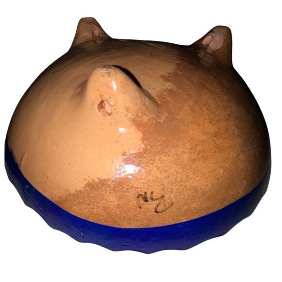 Mexican Folk Art Terra Cotta Hand Painted Pottery Blue Floral Footed Dish Set - Picture 6 of 7